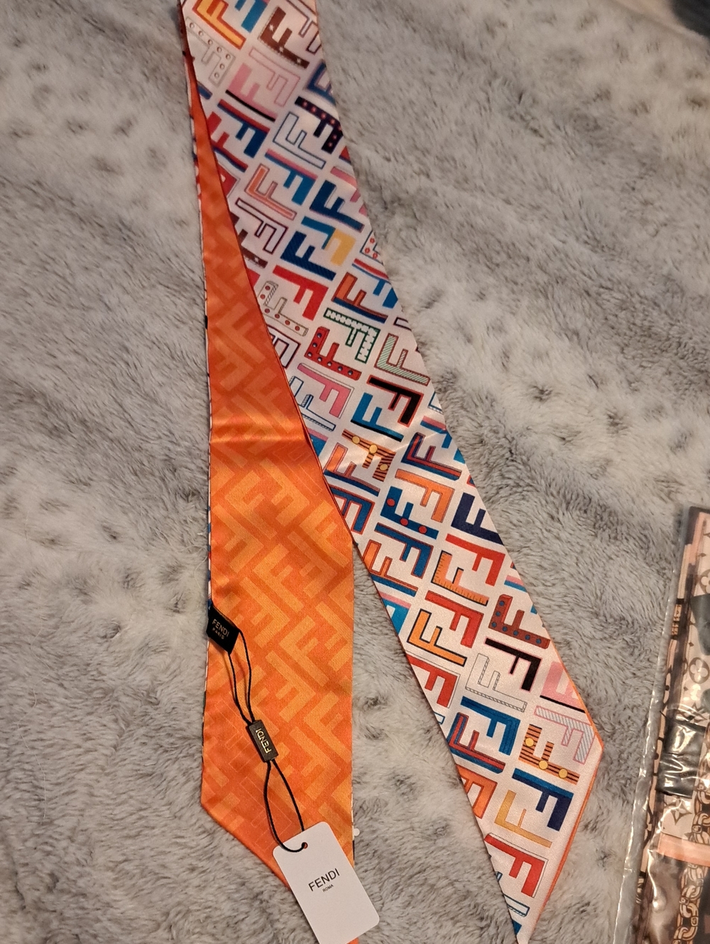 Women Orange & Multi-Color Logo Silk Twilly